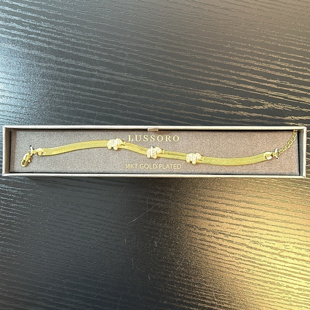 Lussoro 18KT Gold Plated Herringbone Elephant Crystal‎ Bracelet New
